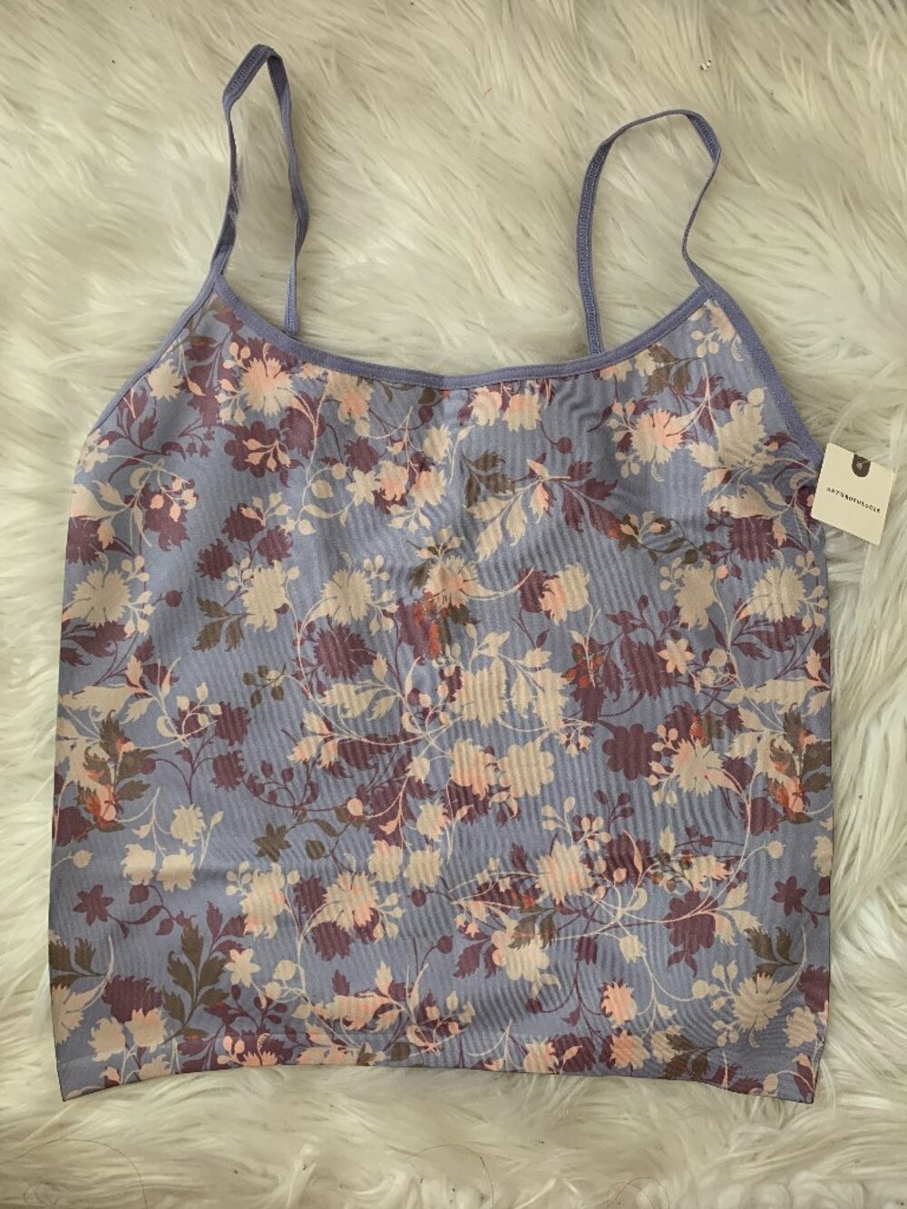 ANTHROPOLOGIE LYREBIRD Purple Floral Skin Seamless Scoop Neck Tank Sz L/XL